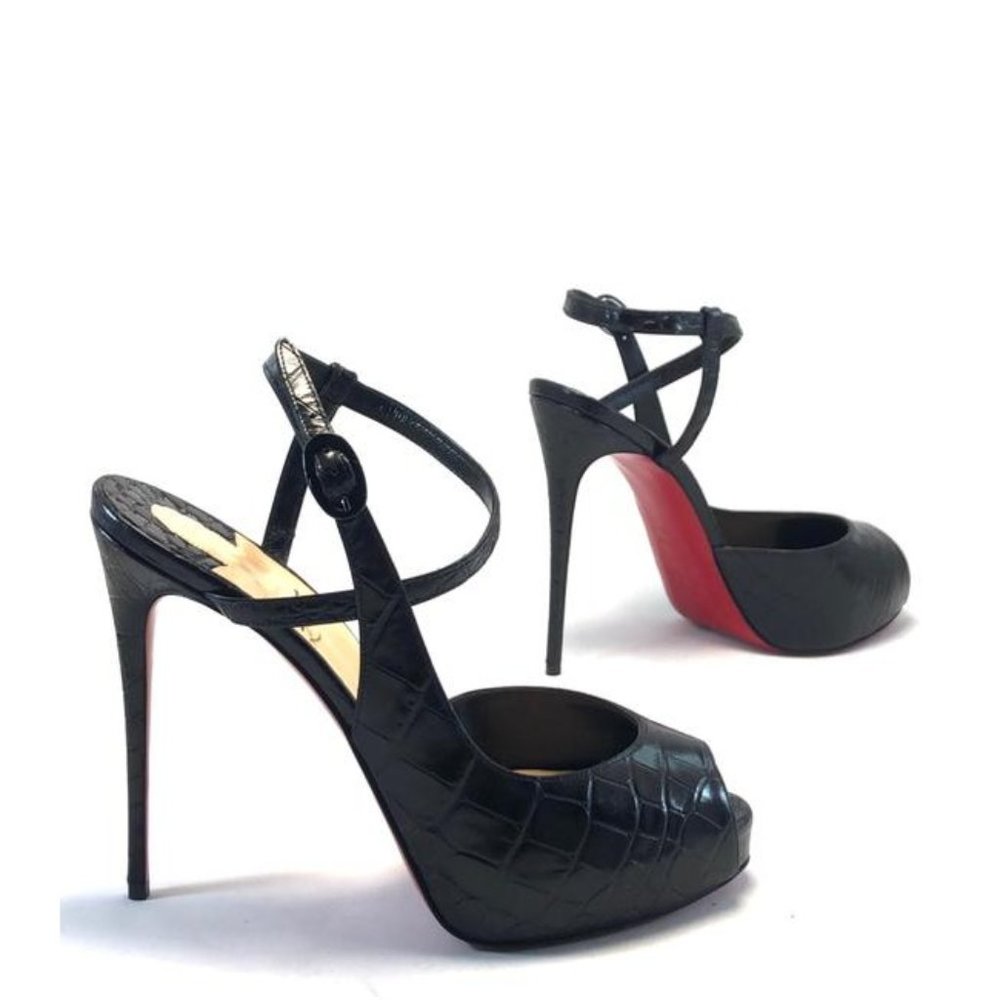 CHRISTIAN LOUBOUTIN Jenlove Alta Leather Croc Embossed Peep Toe Pumps EU:39 - Picture 5 of 12